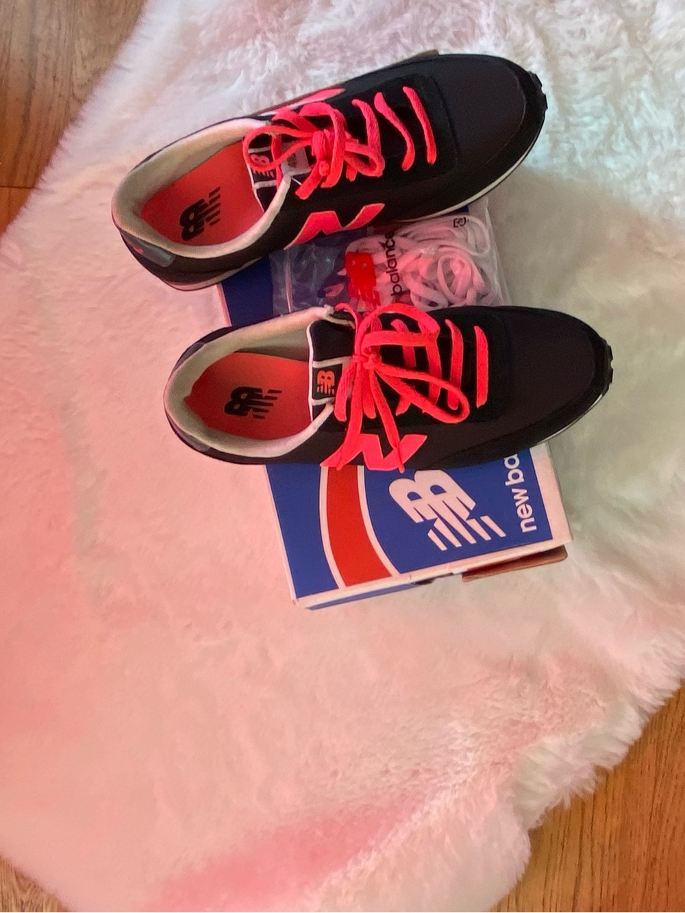 New Balance Kids Navy Sneakers with Bright Pink Accents